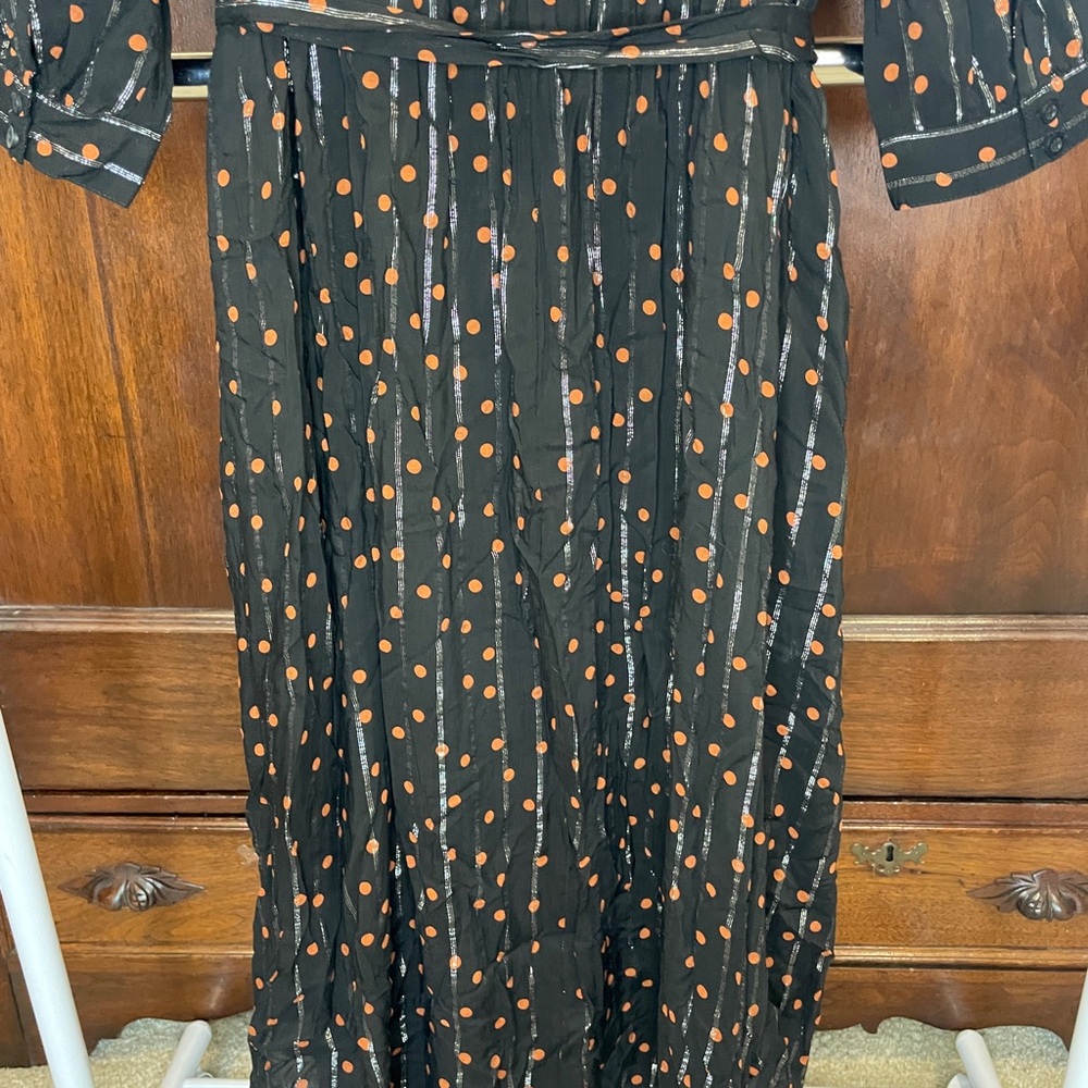 Lane Bryant Black with Silver Stripe and Brown Polka Dot Dress 3/4 Sleeves - Picture 8 of 8